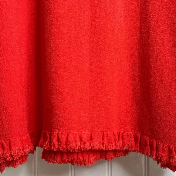 Umgee Vibrant Orange Printed Back Ragged Hem & Sleeves Blouse. Size Small. - Picture 6 of 11